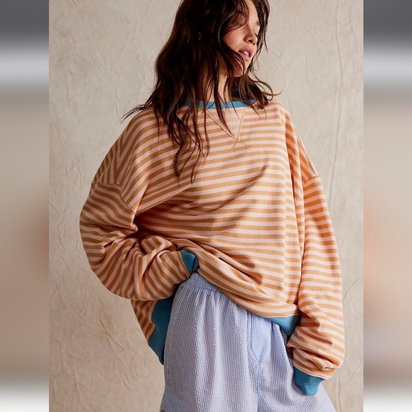 Free People Classic Striped Oversized Crewneck - Picture 1 of 5